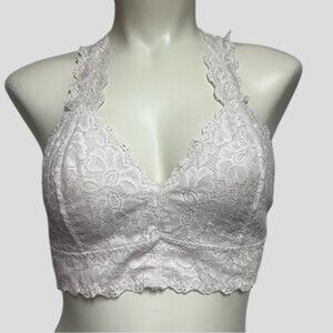 Black Bow Light Pink Lace Racerback Bralette